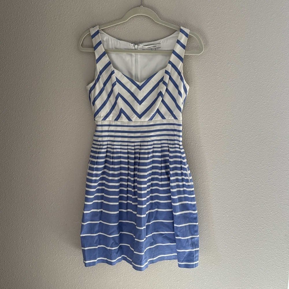 Max & Cleo Blue and White Fit and Flare Sundress - size 4